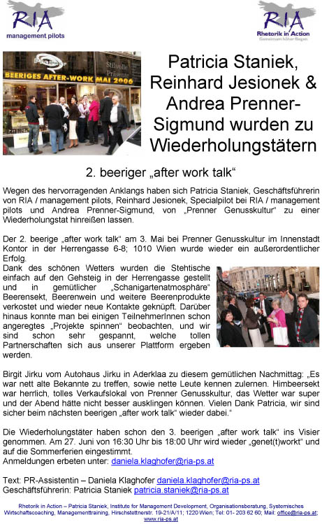 Beeriger After Work Talk am 27. Juni 2006